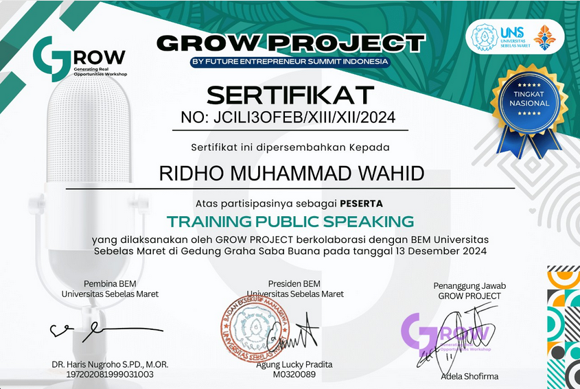 Sertifikat Public Speaking Trainee